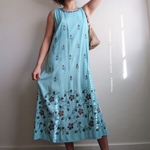 Vintage 90s Cottage Icy Blue Embroidered Floral Wilder Kind Maxi Dress